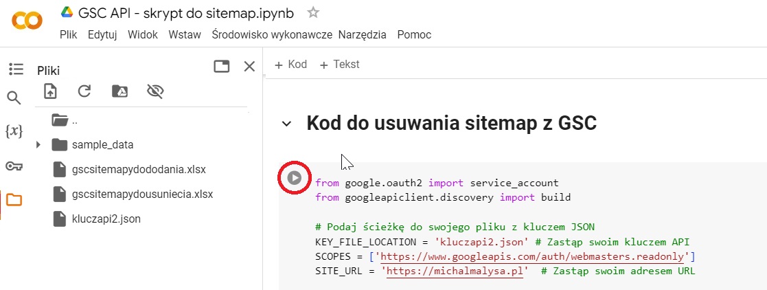 Usuwanie sitemap w GSC przez API