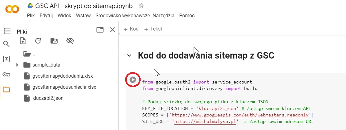 Dodawanie sitemap w GSC przez API