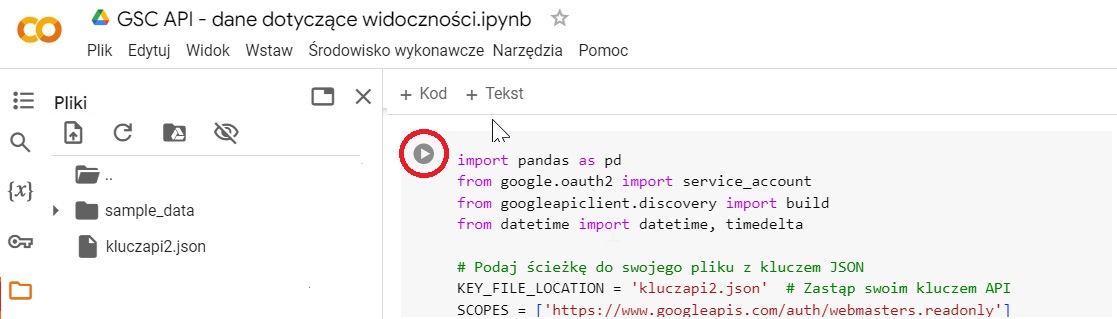 Wyciąganie danych dotyczących widoczności z GSC API