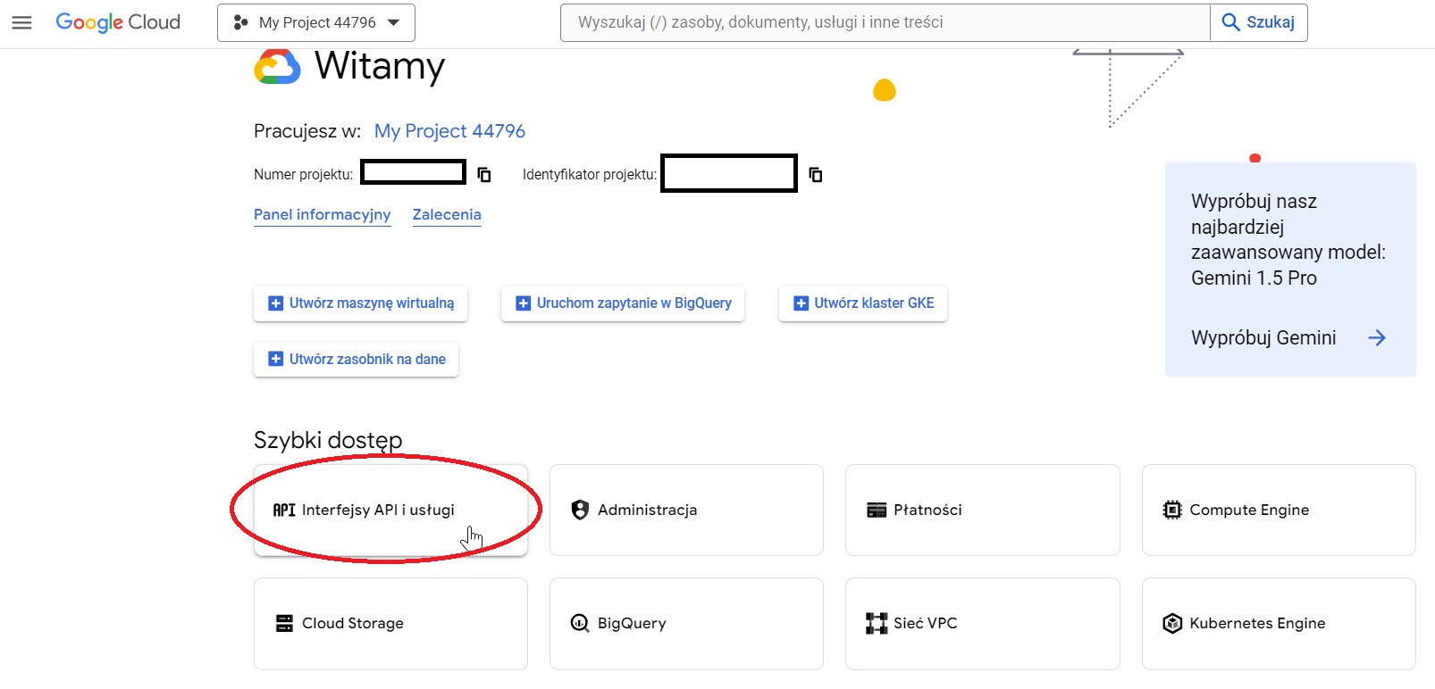 Włączanie usług API w Google Cloud Console