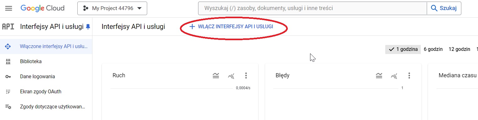 Włączanie API w Google Cloud Console