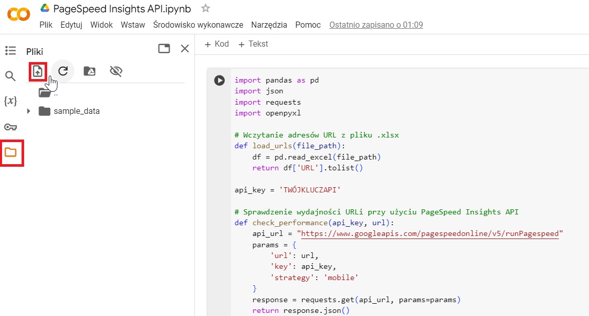 Wyciąganie danych z PageSpeed Insights API