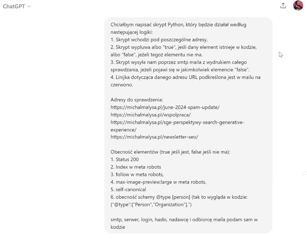 Prompt do napisania automatycznego testu SEO w Pythonie