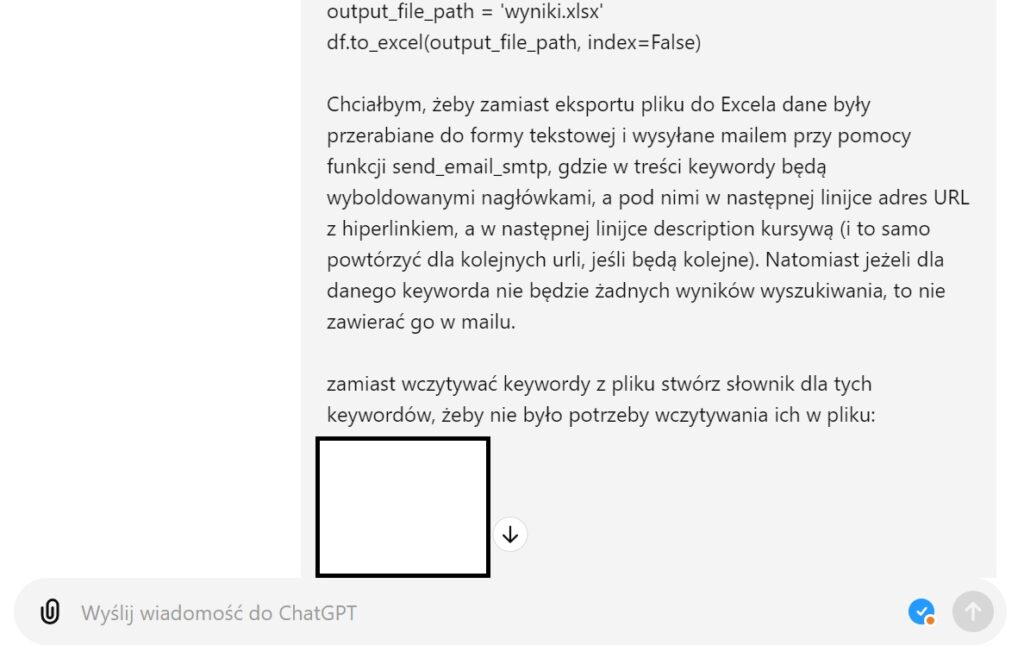 Rozbudowywanie skryptu Custom Search API za pomocą ChatGPT