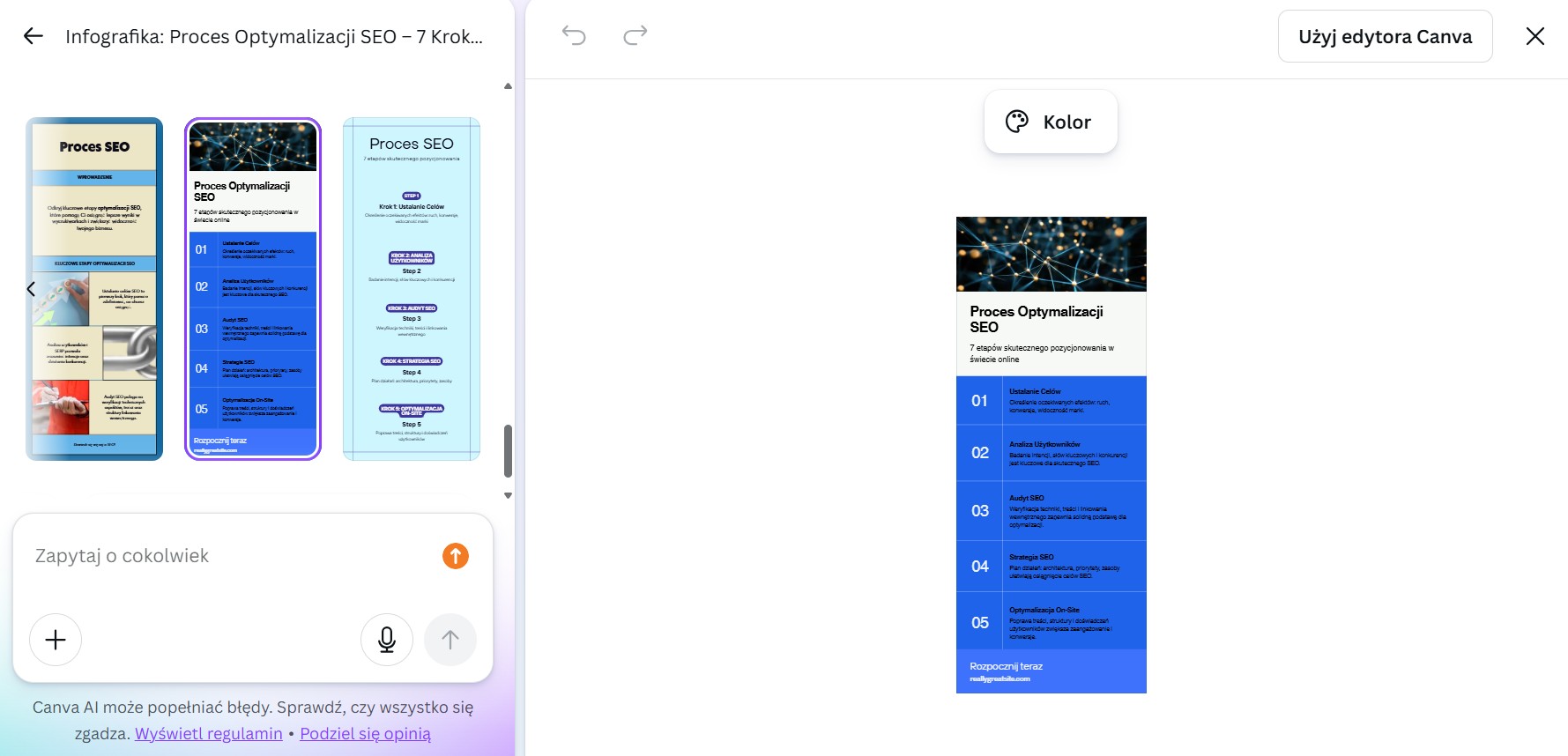 Generowanie infografiki przez Canva AI