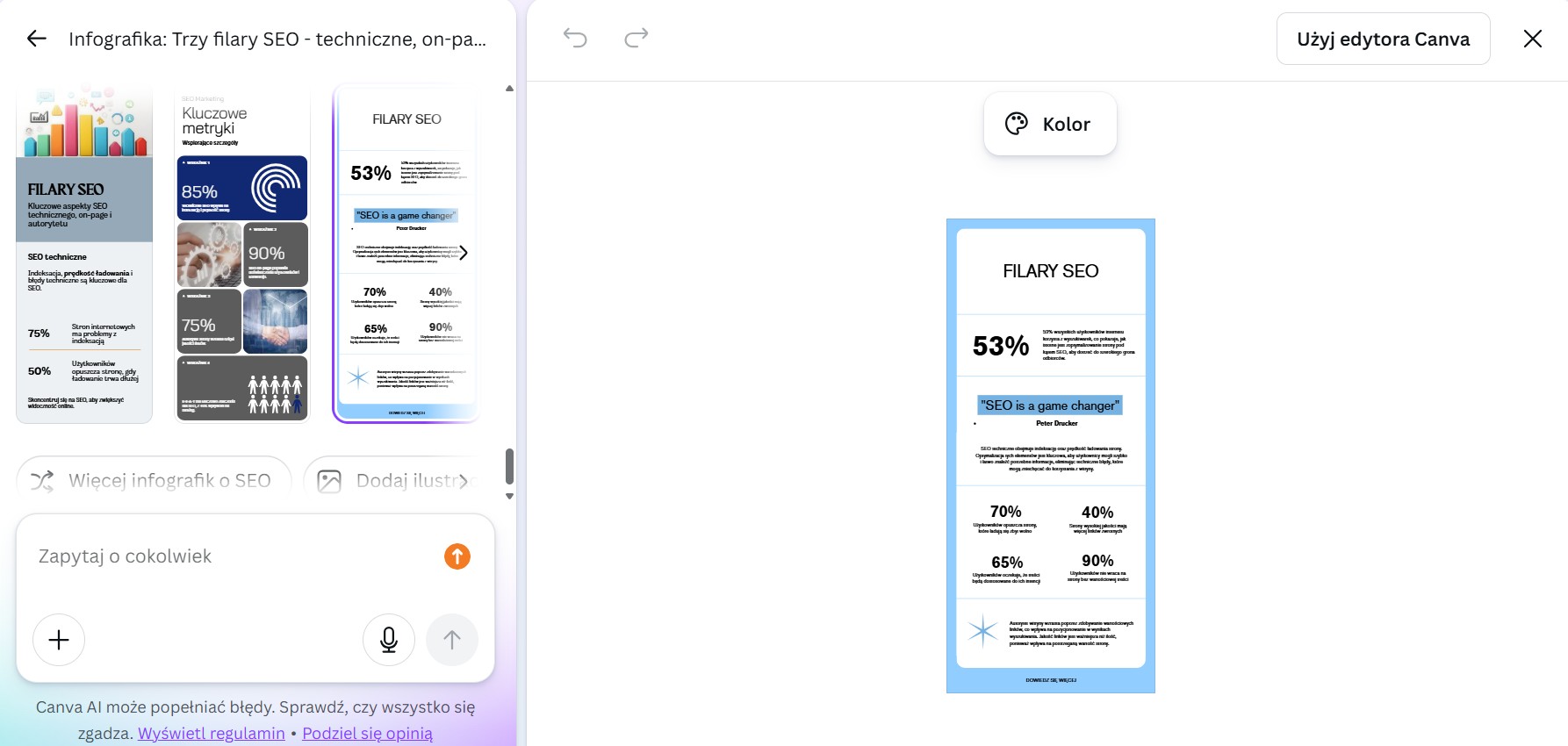 Generowanie infografiki przez Canva AI