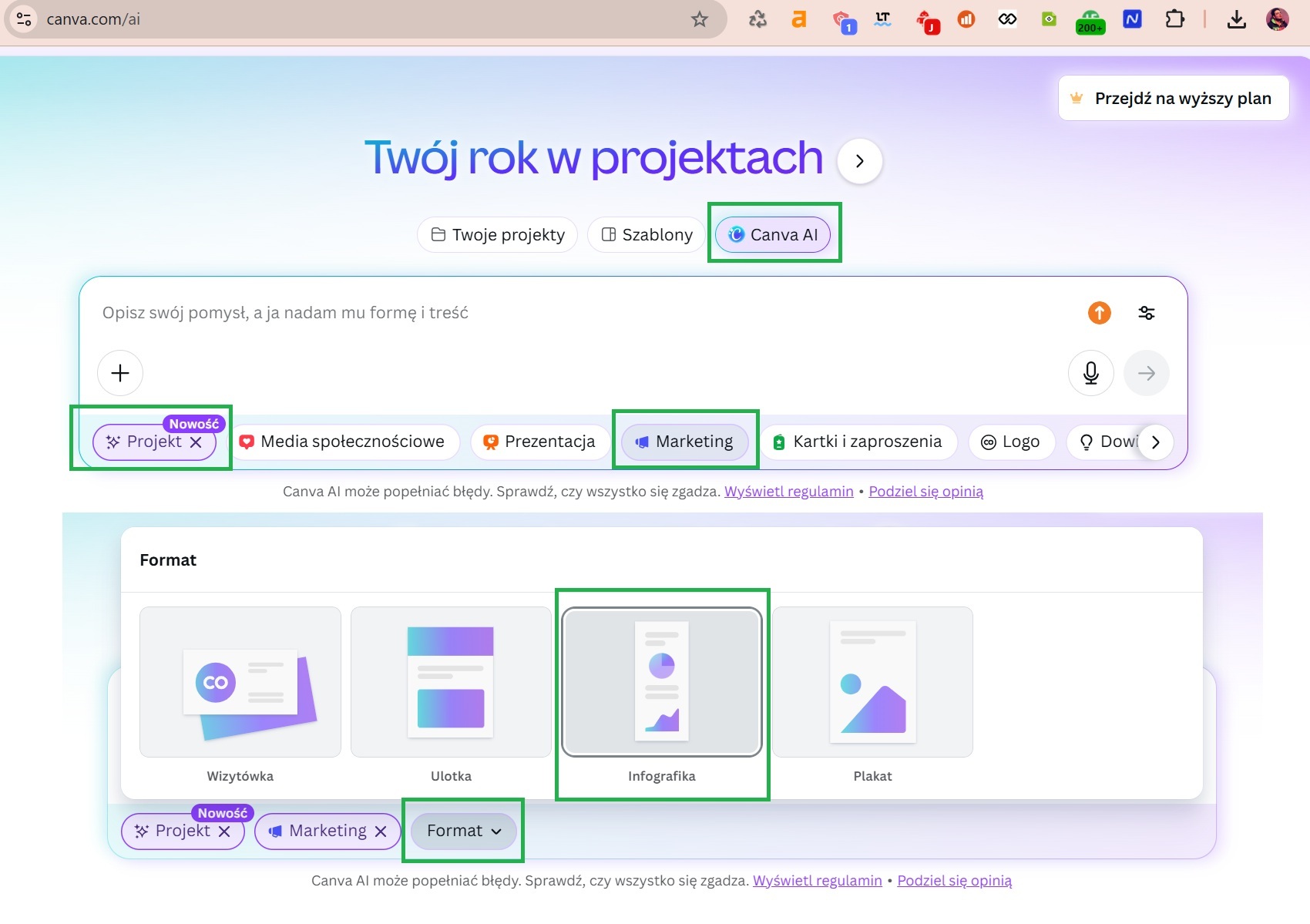 Generowanie infografiki przez Canva AI