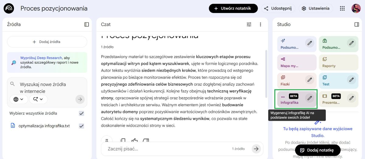 Jak wygenerować infografikę w NotebookLM?