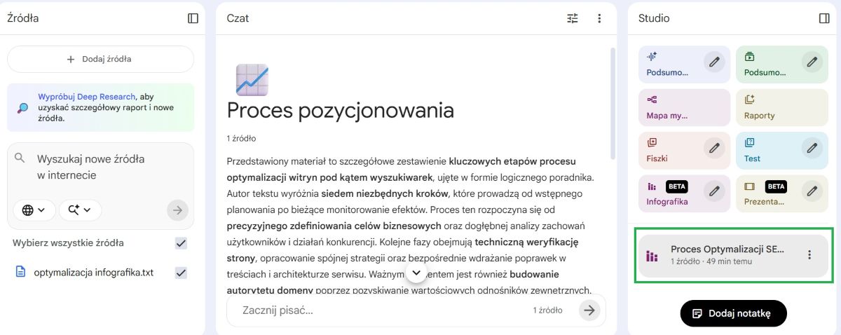 Jak wygenerować infografikę w NotebookLM?