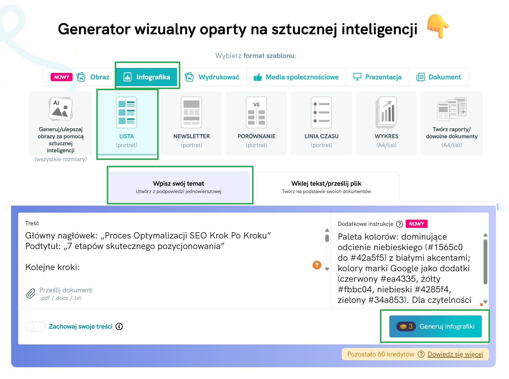 Jak wygenerować infografikę w Piktochart?