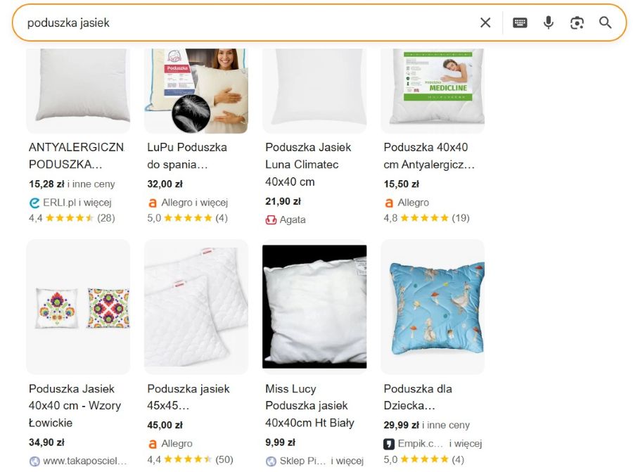 Product Grid w SERP-ach na zapytania produktowe