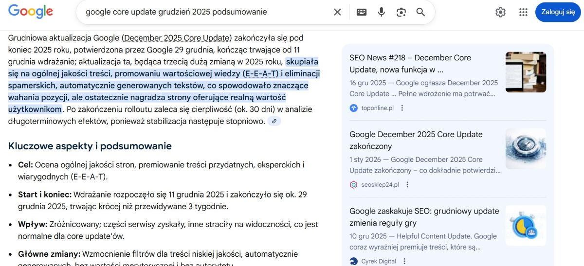 AI slop w podsumowaniach Core Updates - AI Overviews