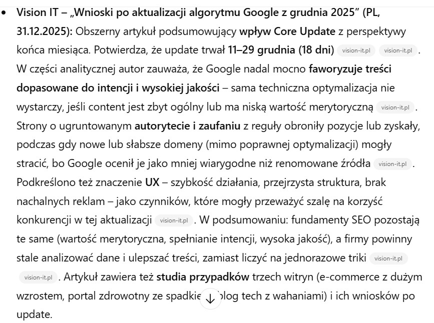 AI slop w podsumowaniach Core Updates - fałszywe case studies w odpowiedzi ChataGPT