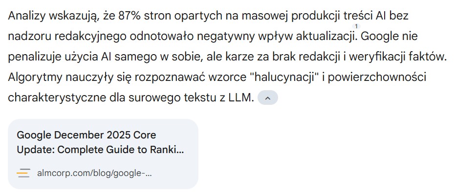 AI Slop w Deep Research Gemini na temat Google Core Update 2025