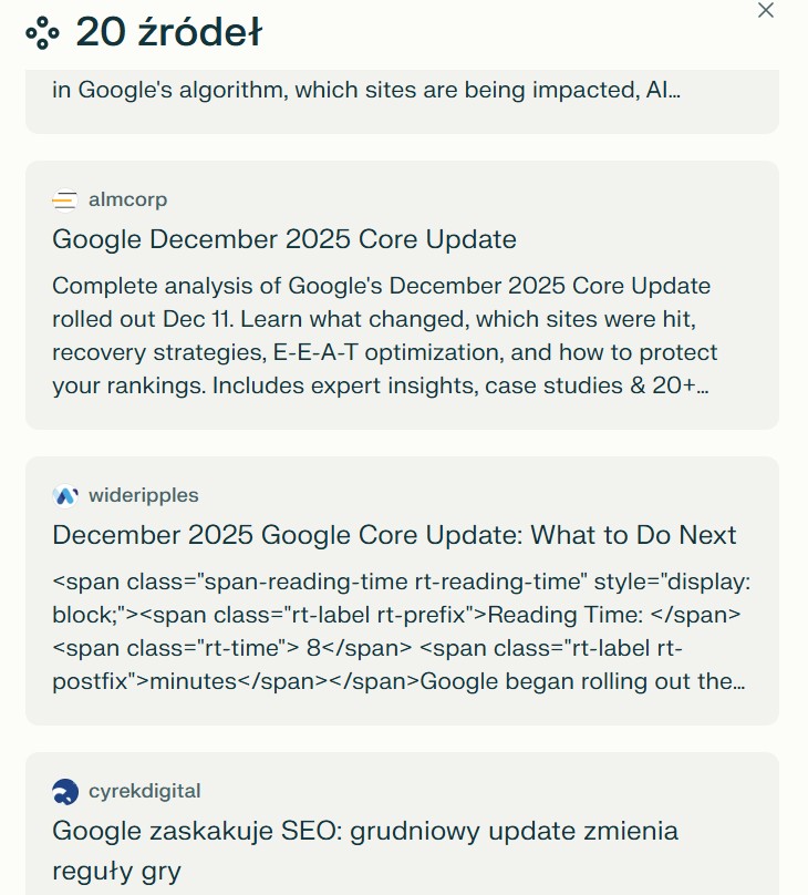 AI slop w podsumowaniach Core Updates - Perplexity Pro
