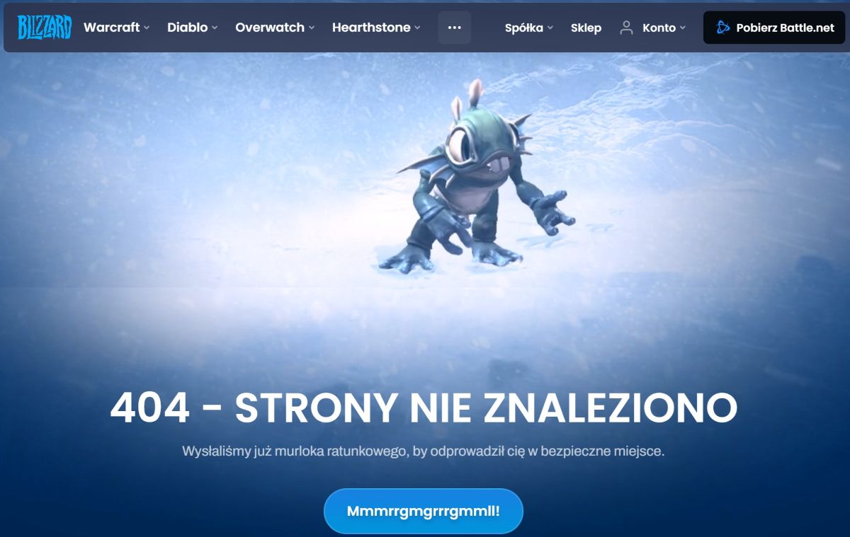 Przykład podstrony 404 - Blizzard