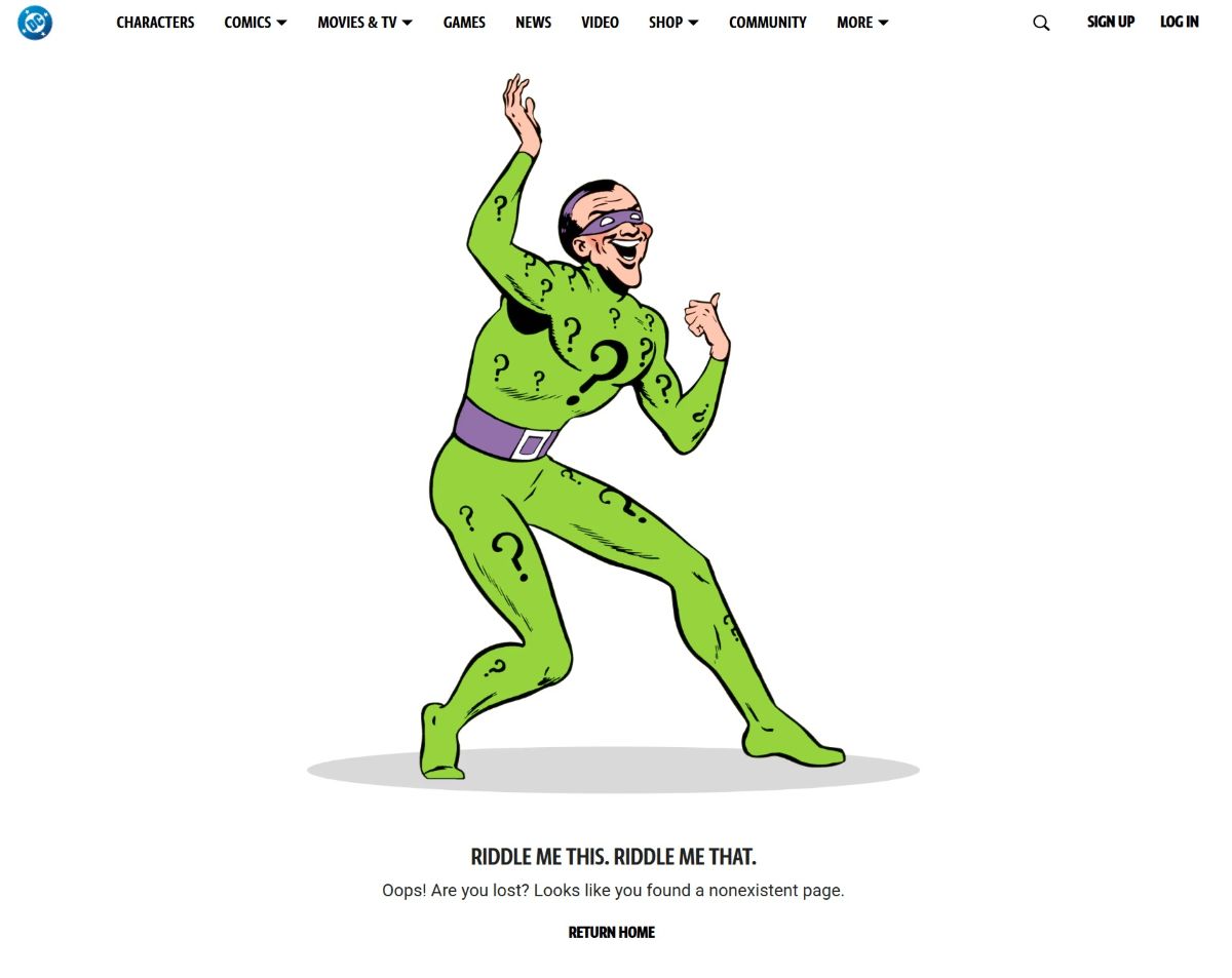 Przykład podstrony 404 - DC Comics