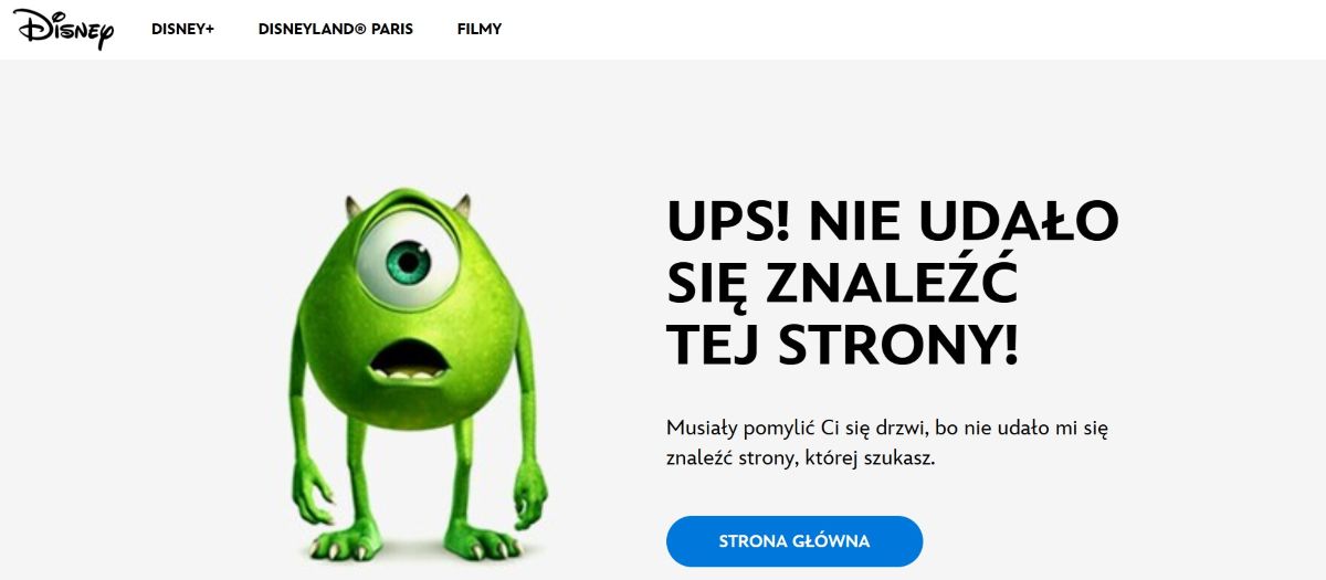Przykład podstrony 404 - Disney