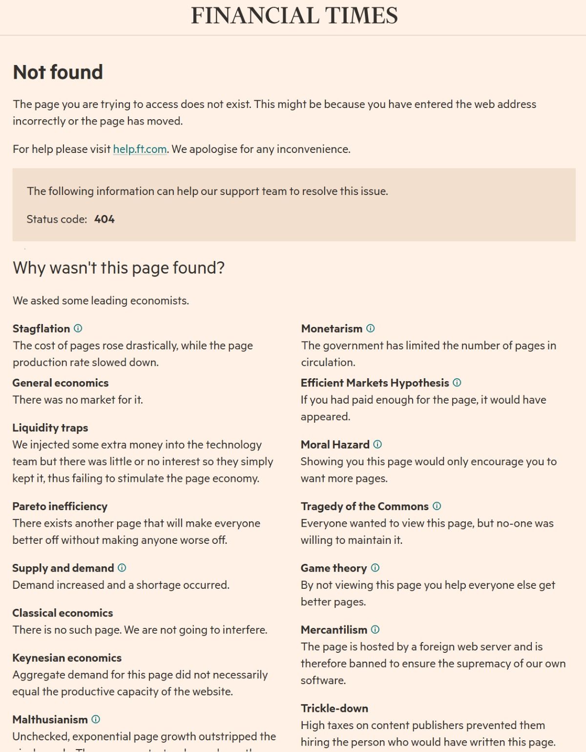 Przykład podstrony 404 - Financial Times