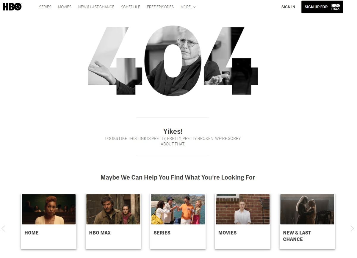 Przykład podstrony 404 - HBO