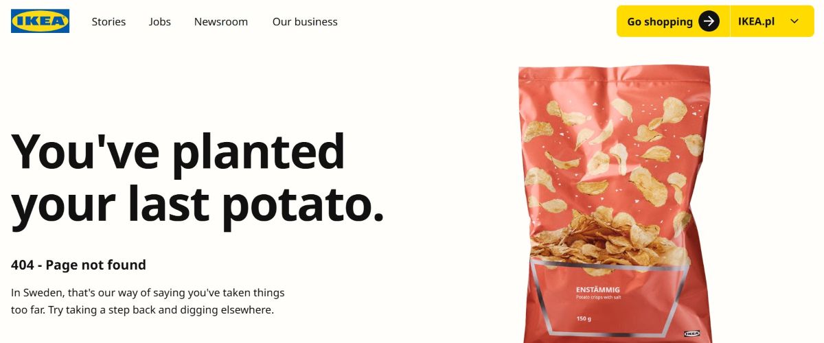 Przykład podstrony 404 - Ikea