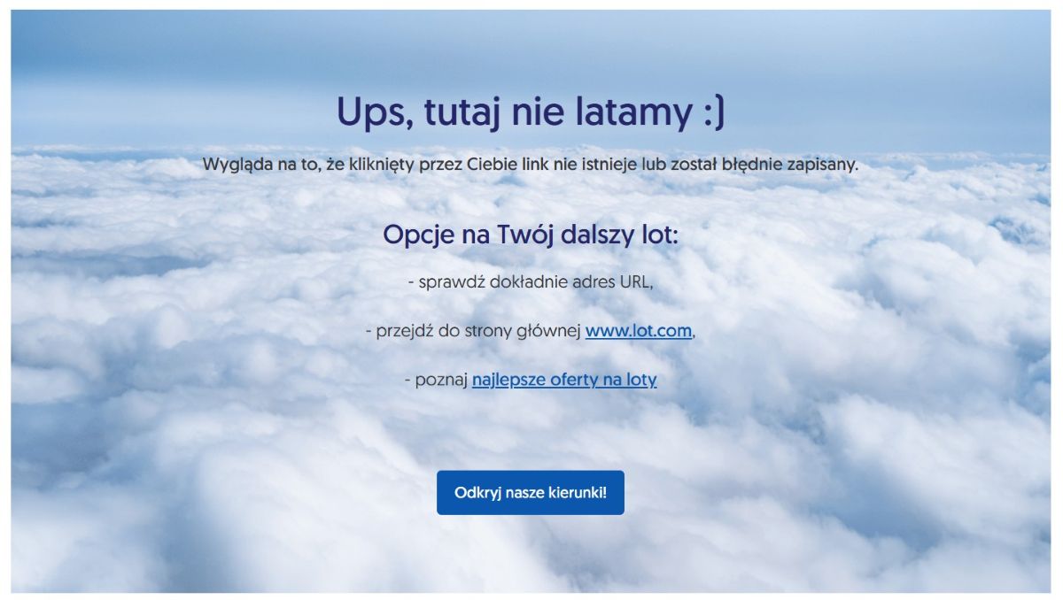 Przykład podstrony 404 - PLL LOT