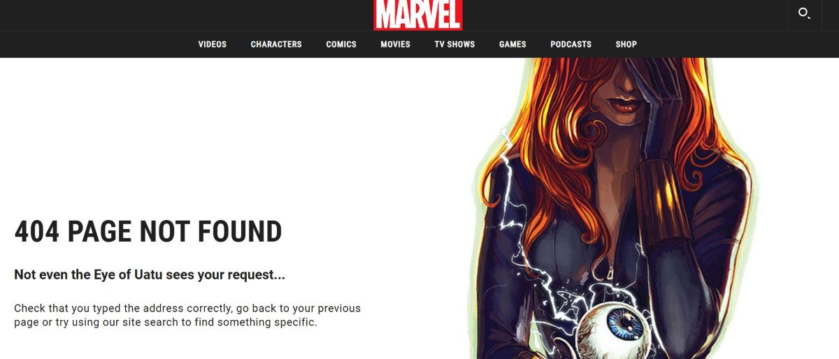 Przykład podstrony 404 - Marvel