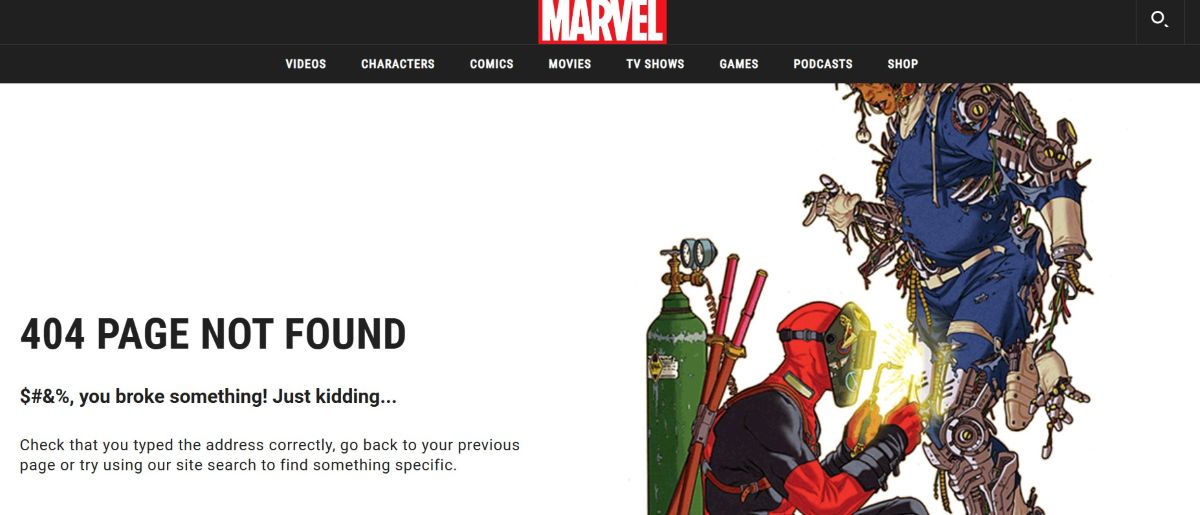 Przykład podstrony 404 - Marvel