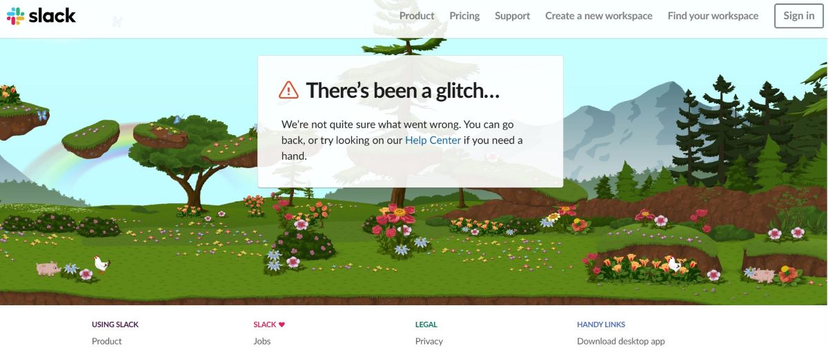 Przykład podstrony 404 - Slack