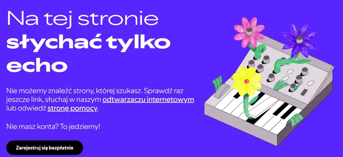 Przykład podstrony 404 - Spotify