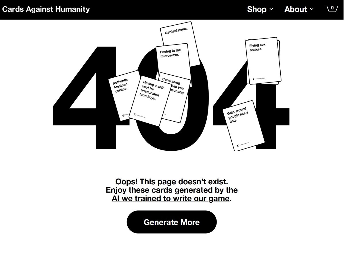 Przykład podstrony 404 - Cards Against Humanity
