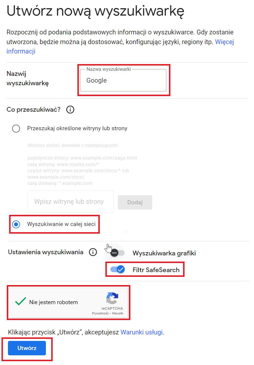 Tworzenie nowej wyszukiwarki w Programmable Search Engine