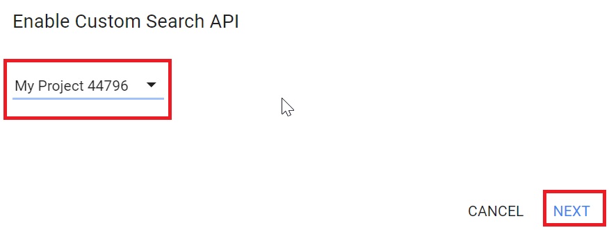 Wybór projektu Google Cloud dla klucza API