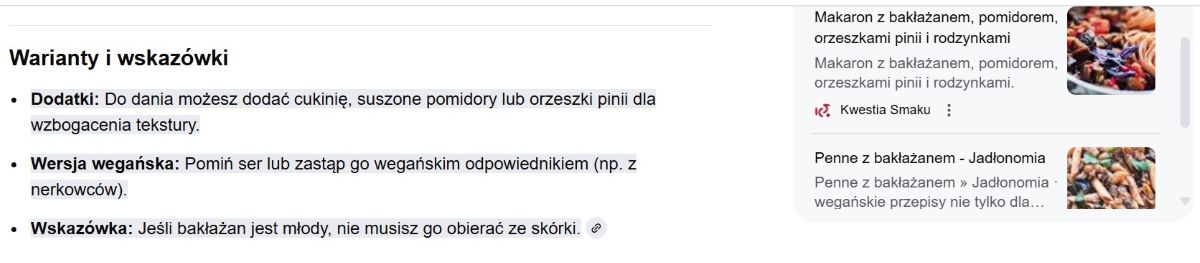 Przepis kulinarny w AI Mode