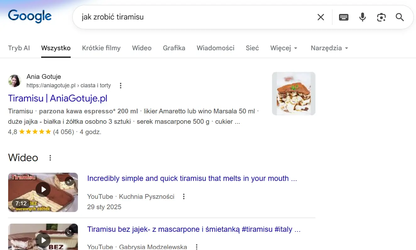 search intent - jak zrobic tiramisu