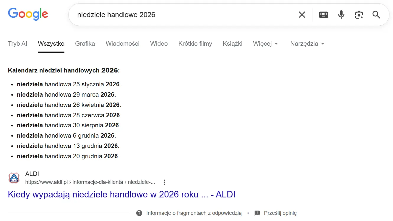 analiza serp - direct answer w featured snippet