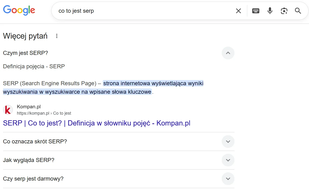 analiza serp - people also ask