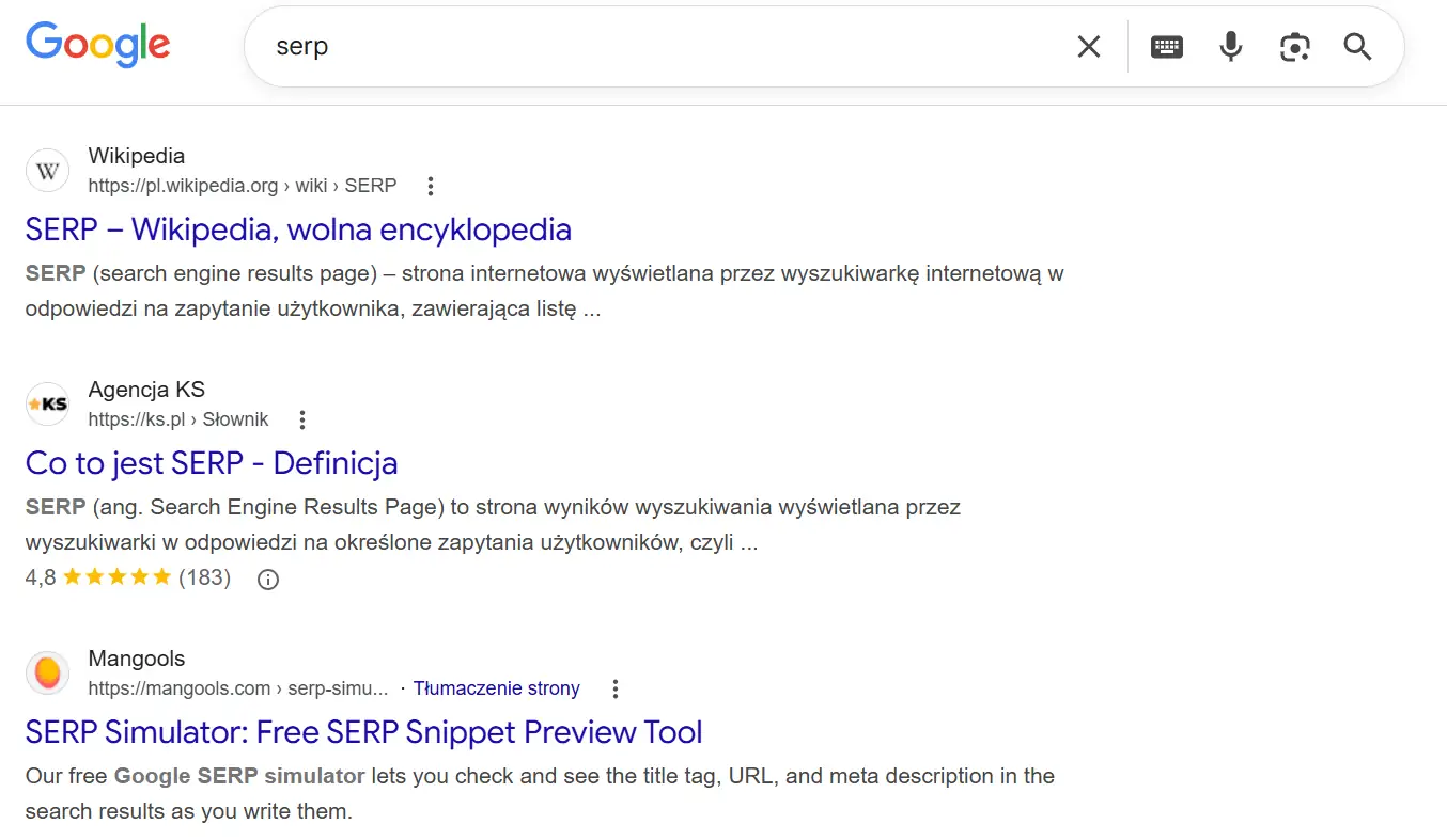 analiza serp - tradycyjne wyniki wyszukiwania